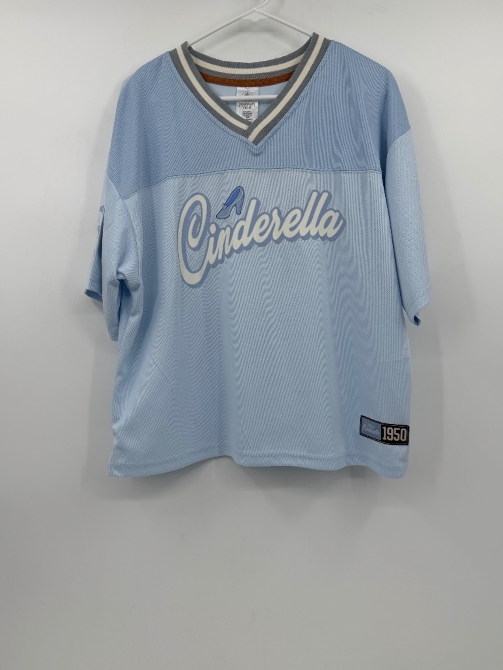 Disney Cinderella Football Jersey Women XL Blue Short Sleeve 1950 V Neck